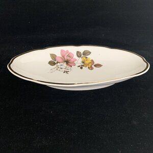 BK Titov Veles Jugo Porcelain Serving Bowl Oval Floral Gold Trim Yugoslavia Chip